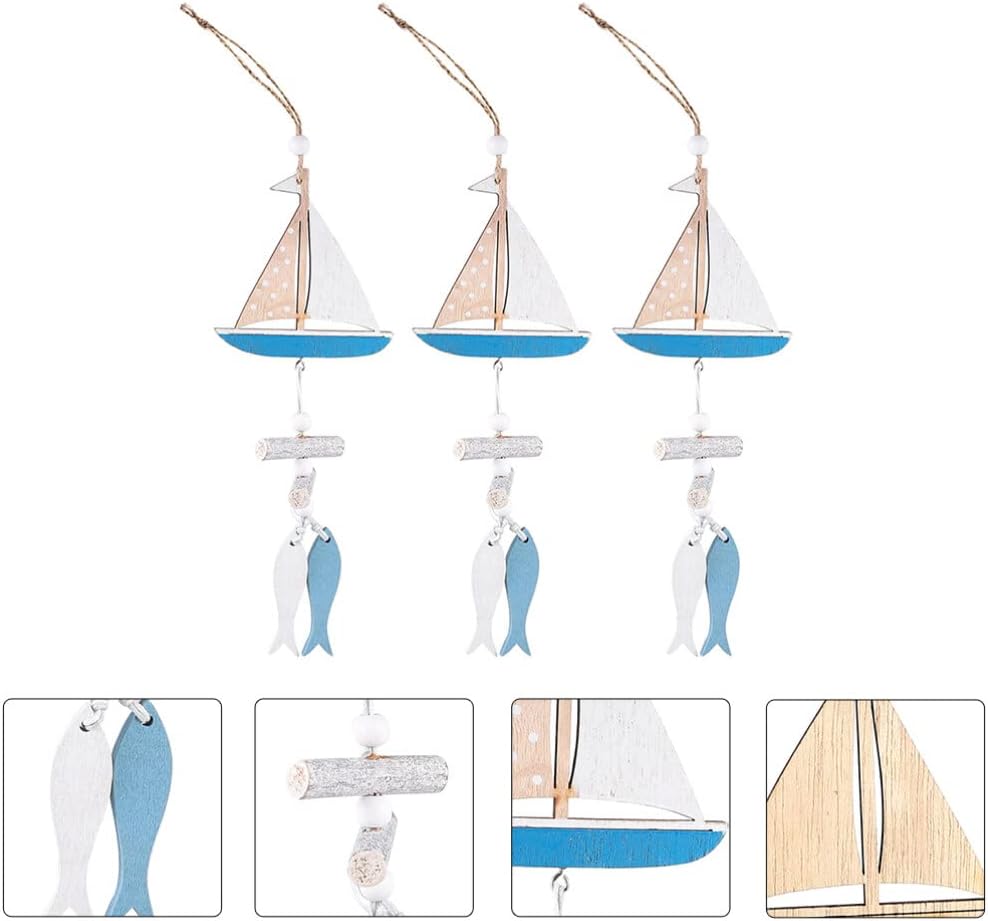GANAZONO Decoración para el hogar, adorno de velero, 3 piezas de madera para colgar, decoración de pared para colgar en la puerta, decoración