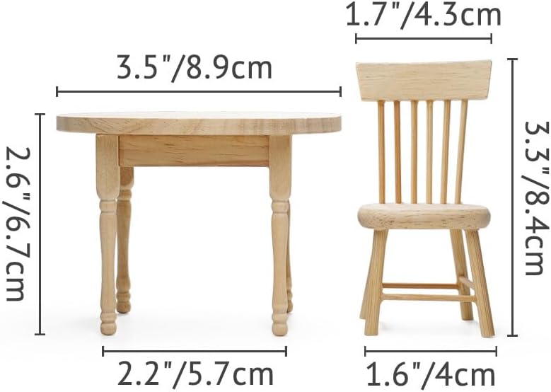 Odoria Mesa de comedor en miniatura 112 y 2 sillas, accesorios para muebles de cocina, Burlywood