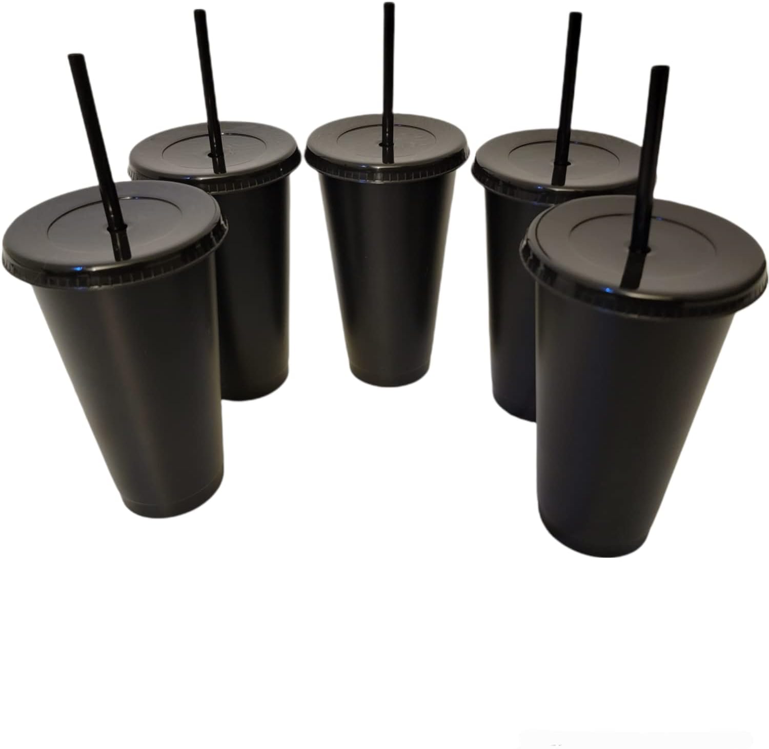 Vasos de plástico negro mate con tapas y pajillas, vaso reutilizable para frío, 24 onzas, paquete de 5 unidades, para personalizar y personalizar,