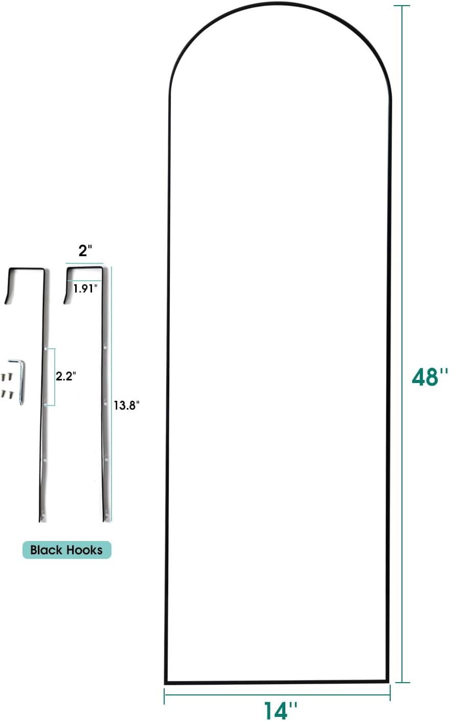 Espejo de puerta, espejo de longitud completa sobre la puerta, espejo colgante de 14 x 48 pulgadas, espejo arqueado grande, para colgarinclinarse,