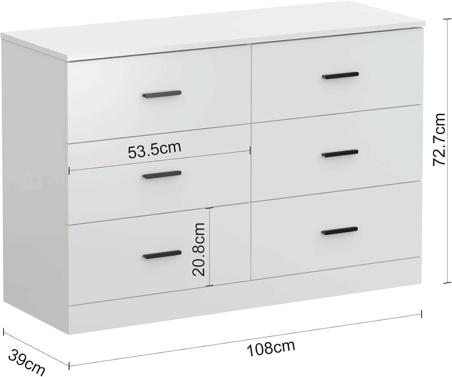 Cómoda moderna de 6 cajones para dormitorio, cómoda ancha de madera para almacenamiento en el suelo, organizador de cajones laterales con asas de
