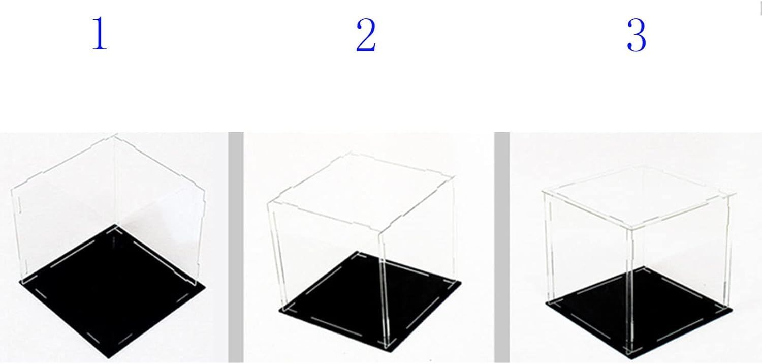 Vitrina de acrílico transparente, caja de encimera con base negra para exhibición, caja de exhibición transparente, protección a prueba de polvo