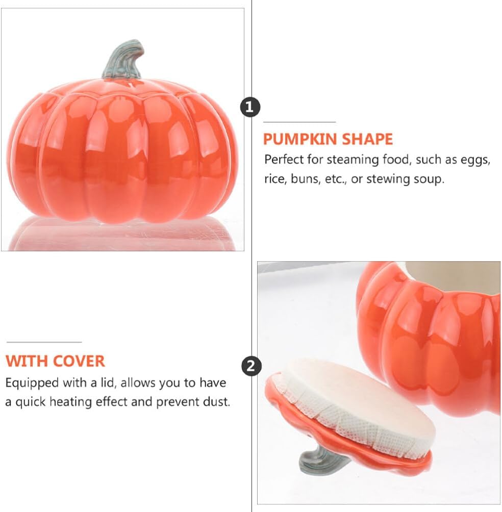DOITOOL Cuenco de calabaza de Halloween con tapa, mini maceta de calabaza de 5 onzas, cuencos de sopa de calabaza de cerámica, mini horno naranja,