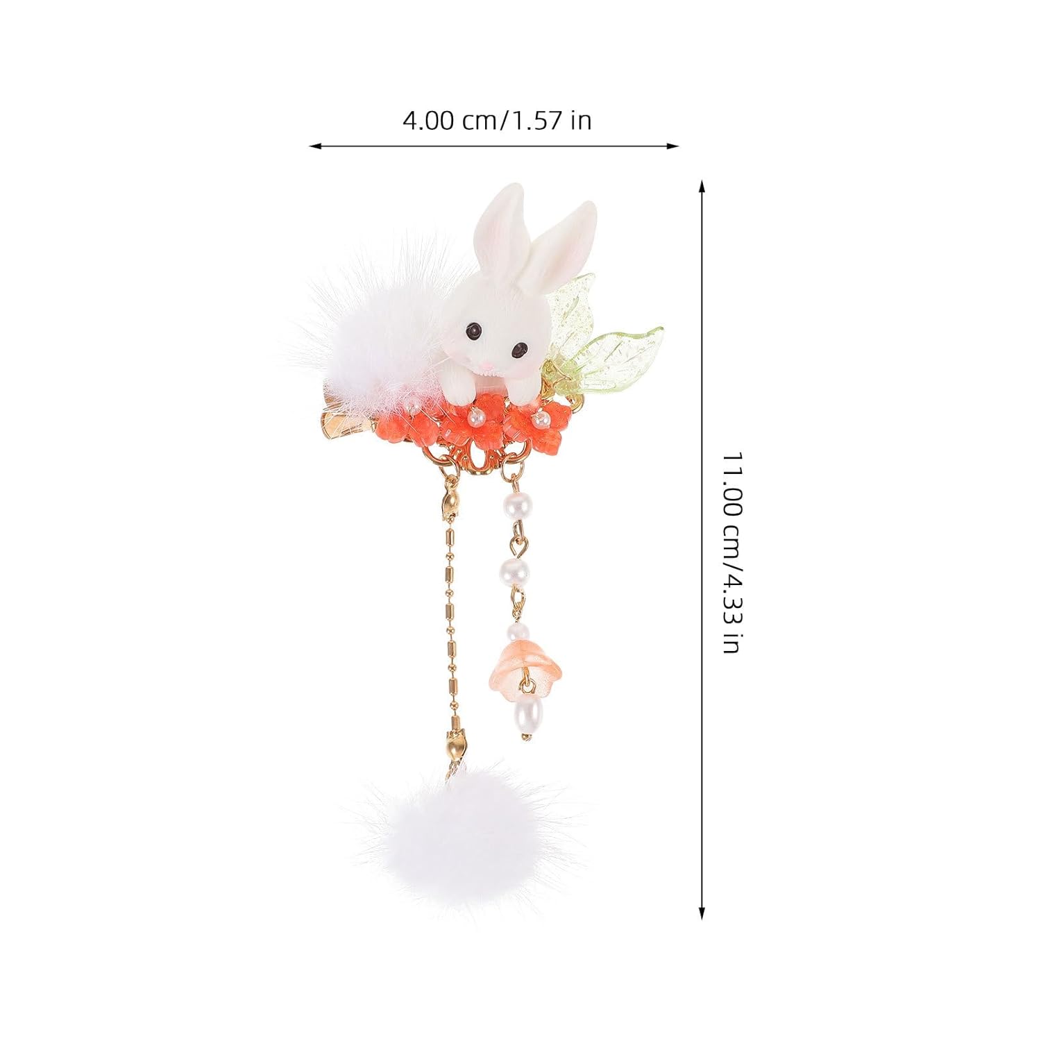 Gadpiparty Pinza para el cabello conejito de peluche con borla de bola de pompón, pinzas para el pelo de conejito lindo para mujeres y niñas, Año