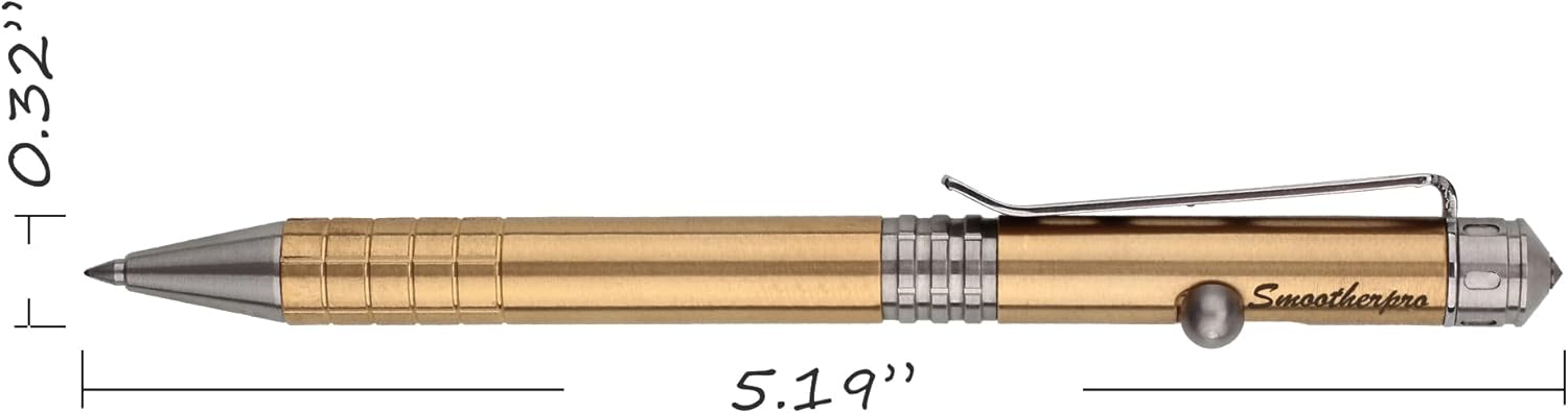 SMOOTHERPRO Bolígrafo de acción de perno de latón macizo, tamaño corto, compatible con repuesto Parker, clip de acero inoxidable, peso medio, para