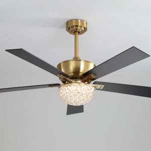Breezary Ventilador de techo de 52 pulgadas con control remoto de luces, moderno ventilador de techo dorado y negro con cristal, motor de CA Breezary Ventilador de techo de 52 pulgadas con control remoto de luces, moderno ventilador de techo dorado y negro con cristal, motor de CA