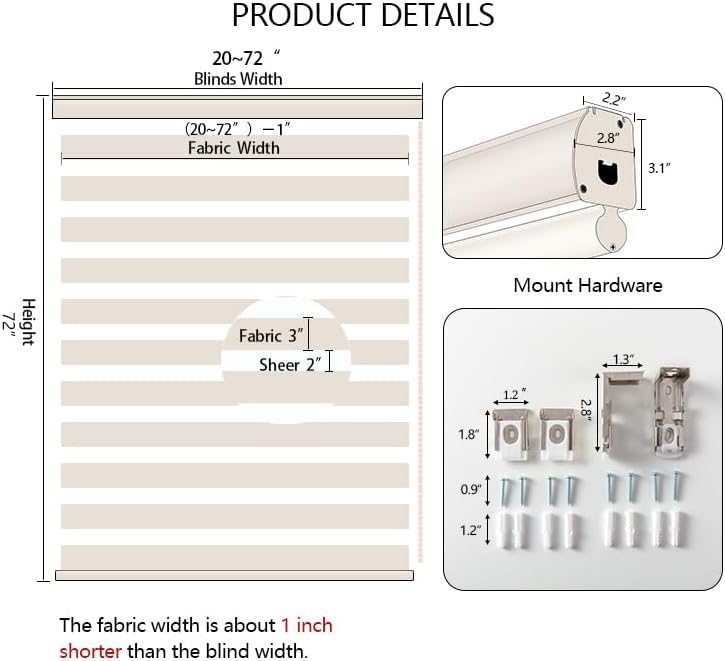 Sylshine Home Persianas tipo cebra para ventanas, de 58 x 72 pulgadas, color beige, de doble capa, para control de luz, privacidad día y noche, para