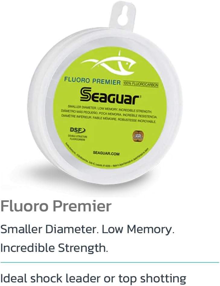 Seaguar Fluoro Premier 100% Fluorocarbon Fishing Line (DSF), 25-50Yds, 12-170Lbs LineWeight, Clear