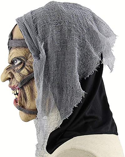 GREUS Máscara de bruja de anciana, disfraz de Halloween, espeluznante y aterrador, accesorio de decoración de fiesta de cosplay