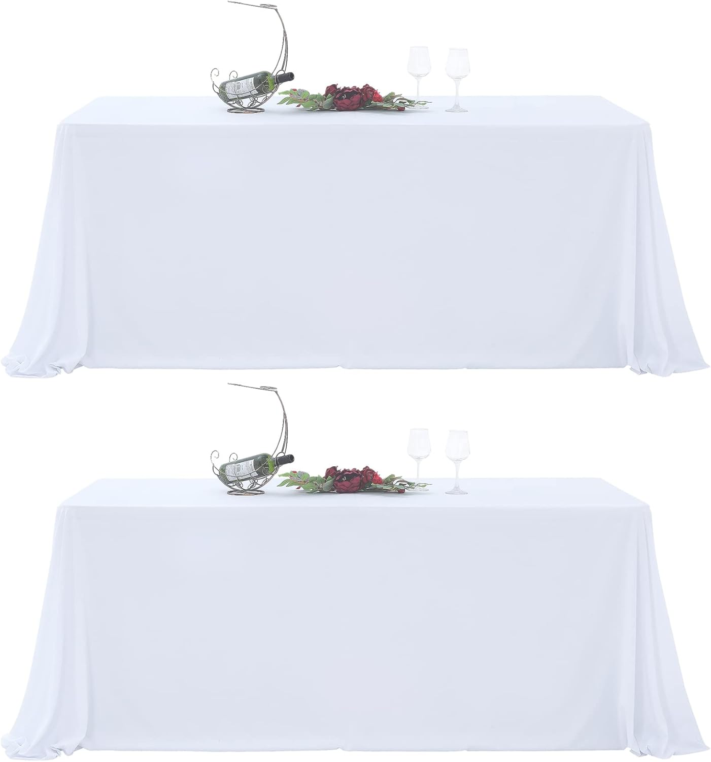 Paquete de 2 manteles rectangulares blancos para mesas rectangulares de 6 pies de 90 x 132 pulgadas, 6 pies, rectangulares a granel, lavables,