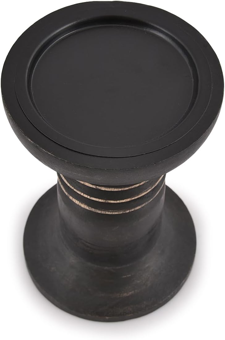 Juego de portavelas negro de madera de mango, centro de mesa decorativo para decoración de chimenea, juego de portavelas negro (negro) (4 x 4 x 6