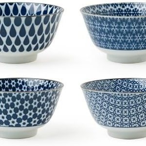 MIYA Juego de cuencos blancos y azules de 5 pulgadas MIYA Juego de cuencos blancos y azules de 5 pulgadas