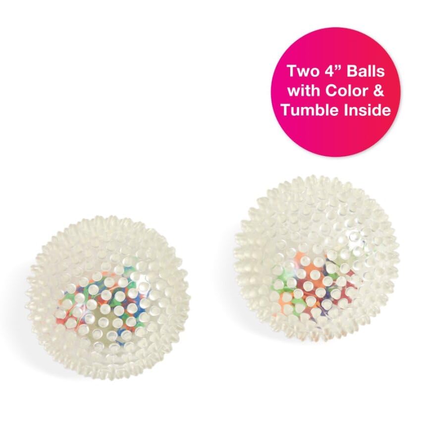 Edushape Colorbits – Pelota sensorial para bebé, juego de 2 bolas transparentes para bebé desinfladas con bomba, con puntas brillantes en el