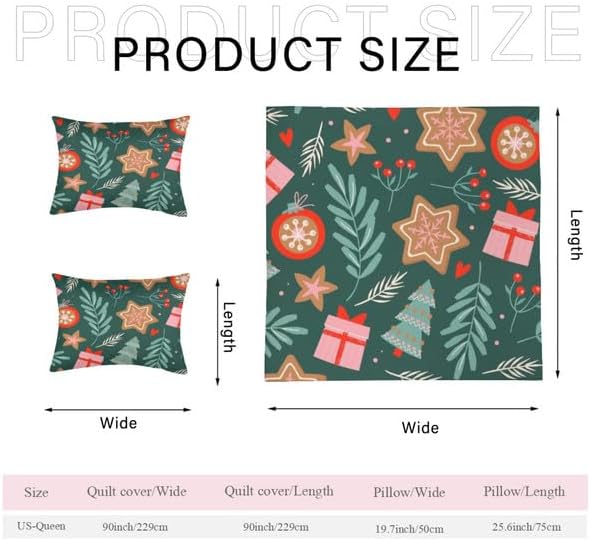 Bidesign Juego de funda de edredón tamaño Queen con temática navideña (diseño de cerezaárbol de Navidadcampana) para vacaciones (1 funda de edredón