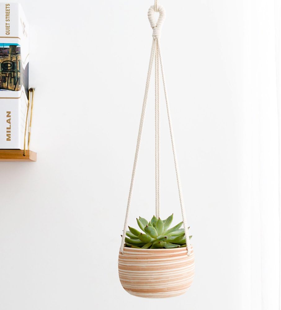 Mkono Macrame Macrame – Maceta de cerámica para colgar, tamaño pequeño, Moderno