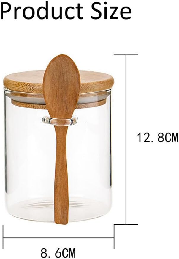 Recipiente de vidrio para azúcar, tarro de vidrio transparente de 15 onzas con tapa de bambú y cuchara, contenedor de almacenamiento de alimentos,