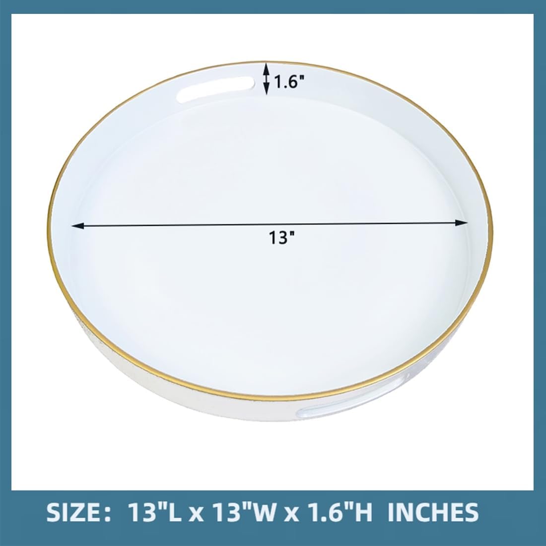 Bandeja decorativa blanca, bandeja para servir con asas, bandeja decorativa redonda para mesa auxiliar, bandeja de plástico de 13 pulgadas para