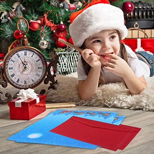 100 sobres de Navidad #10 con papel de carta, autoadhesivos, sobres de cartas, trineo de renos, membrete de Papá Noel, para letras festivas,