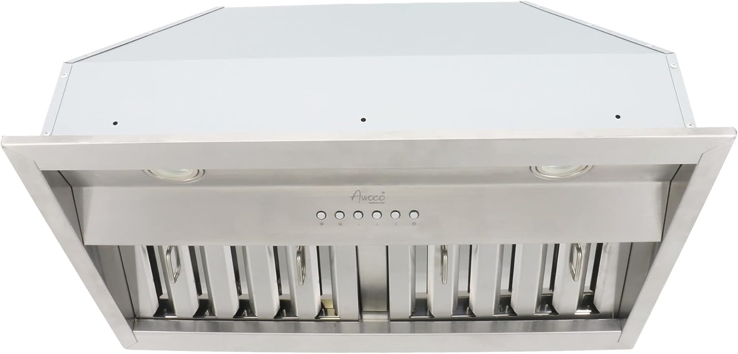 Awoco RH-BQ-X36 – Campana extractora de acero inoxidable integrada con conducto de profundidad de 18.5 pulgadas, 4 velocidades, 700 CFM, luces LED,