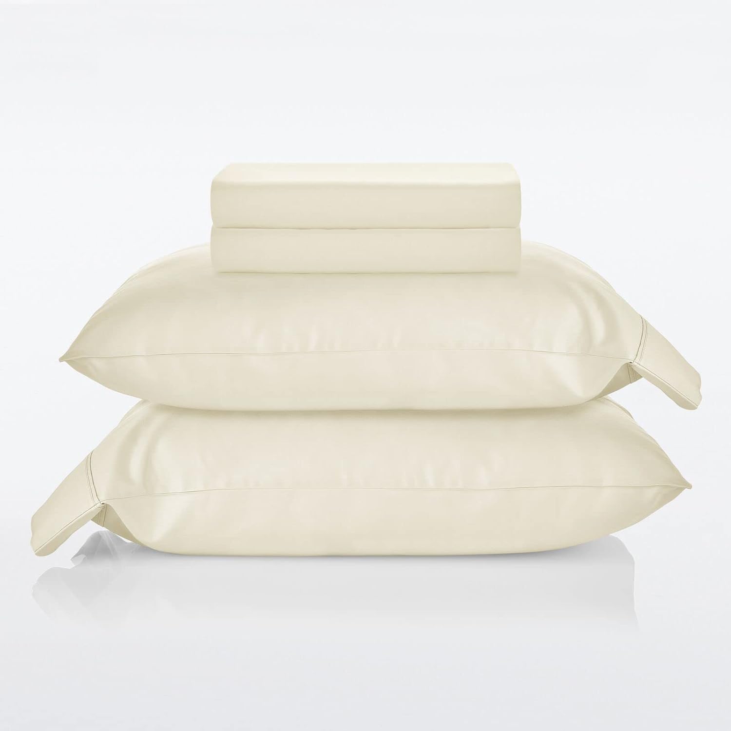 Nate Home by Nate Berkus – Juego de sábanas de algodón 300 hilos, 4 piezas, tejido de satén suave y liso de mDesign, tamaño Queen, sábana encimera,