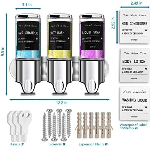 Dispensador de ducha y jabón de montaje en pared 3 en 1 de acero inoxidable, para montaje en pared, sostiene champú, jabón, acondicionador, gel de