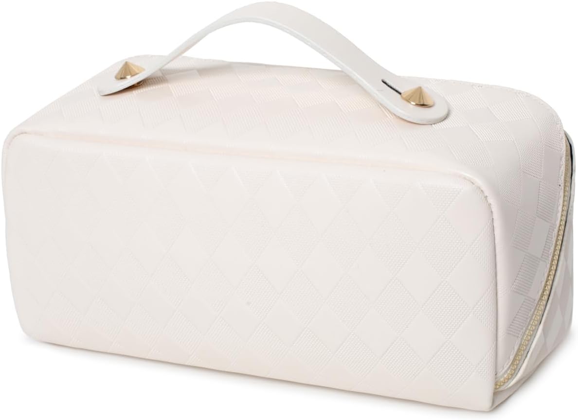 Bolsa de maquillaje de viaje, bolsa de maquillaje de gran apertura, bolsa de maquillaje portátil que se abre plana para un fácil acceso, bolsa de