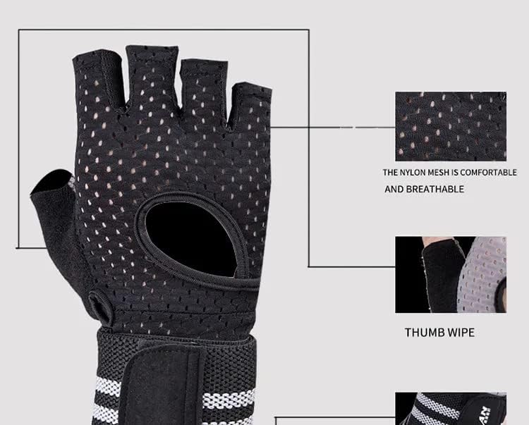 Guantes de entrenamiento ventilados con muñequeras y protección completa de la palma para levantamiento de pesas, fitness, colgar, pesas y uso en el