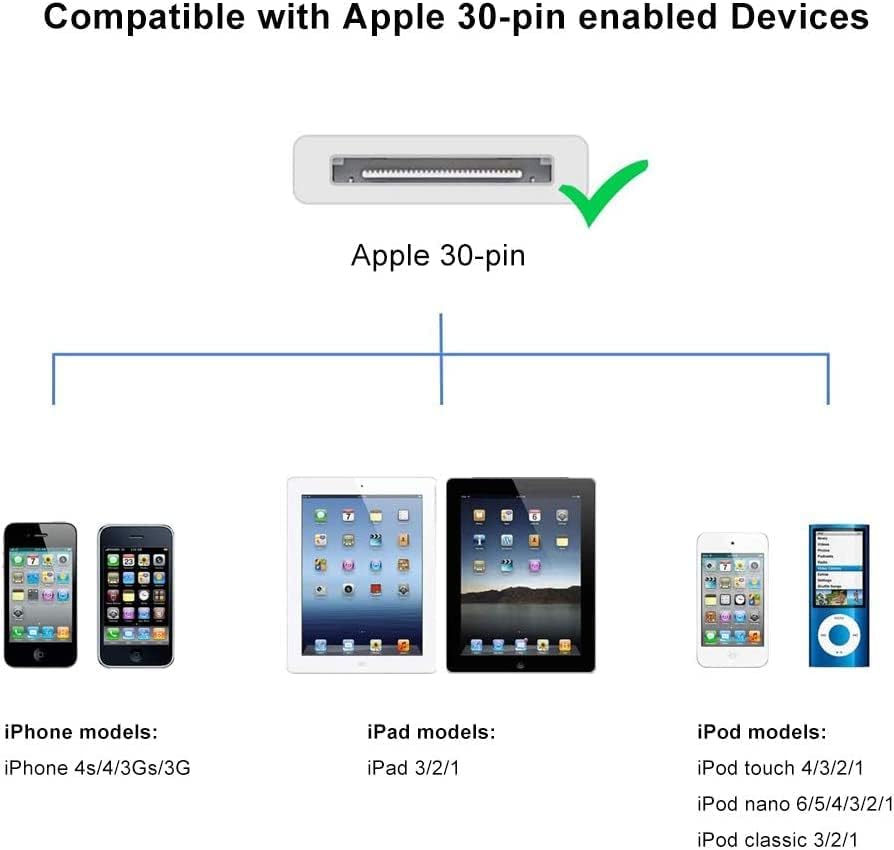Paquete de 5 cables de carga USB de sincronización de datos blancos de 30 pines de 3.3 ft de largo para Apple iPhone 4 4S 3G 3GS Apple iPad 1 2 3