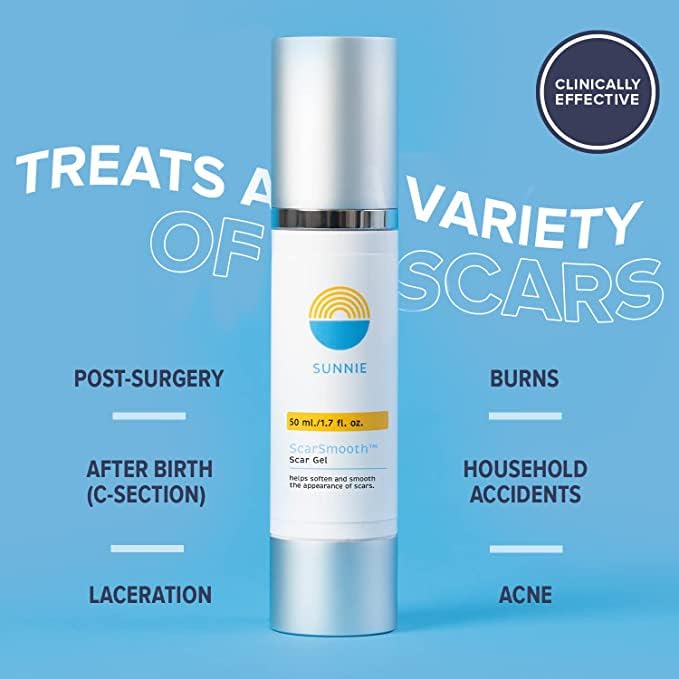 SUNNIE ScarSmooth Gel para cicatrices  1.7 fl oz I Crema de cicatrices avanzada de grado médico para cicatrices quirúrgicas, sección C, quemaduras y