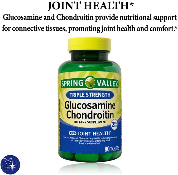 Comprimidos de condroitina de glucosamina de triple fuerza, suplemento dietético Spring Valley, 80 unidades y marcapáginas de regalo YOLOMOLO