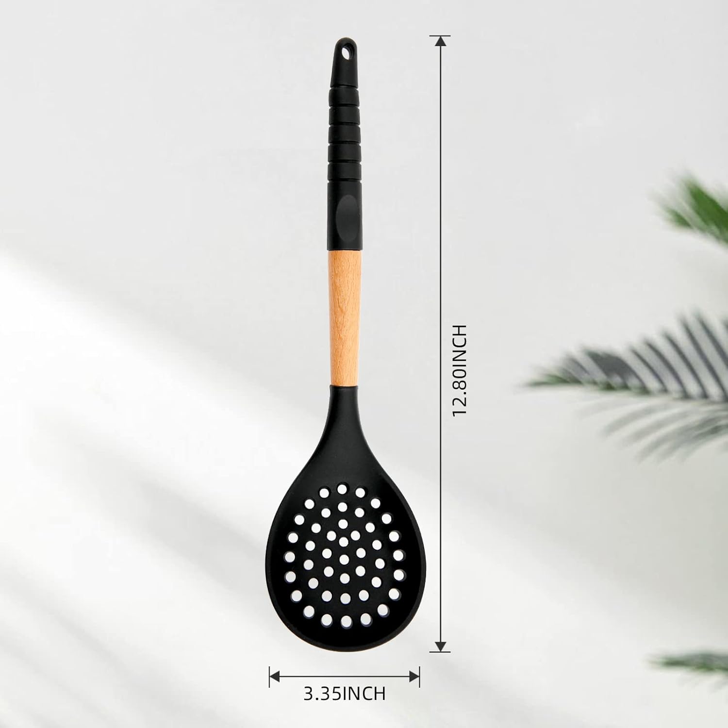 Cucharón de cocina, cuchara ranurada grande con alta resistencia al calor, sin BPA, antiadherente, para drenar, freír (negro)