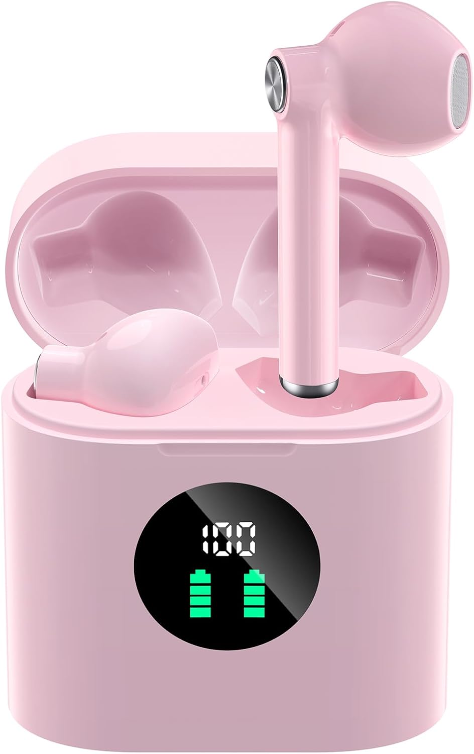 Auriculares inalámbricos con Bluetooth 5.3 con sonido estéreo de 35 horas de reproducción, estuche de carga inalámbrica y pantalla de alimentación,