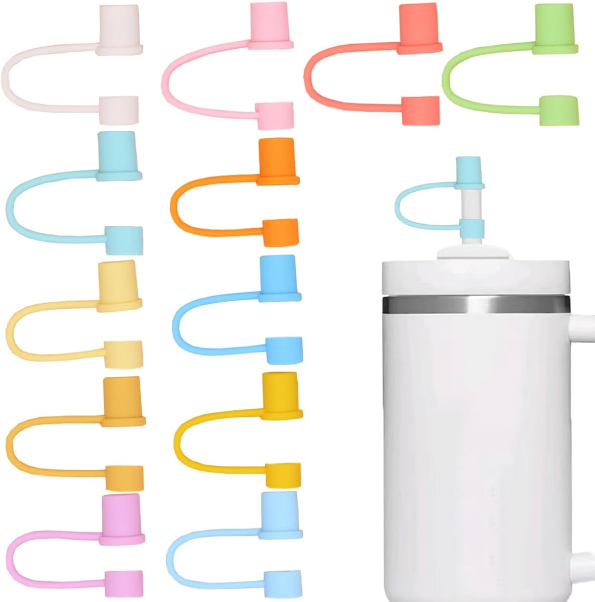 12 tapas de popote de 0.4 pulgadas  0.394 in para vaso Stanley Cup de 30 y 40 onzas con asa, a prueba de polvo, tapas reutilizables y bonitos