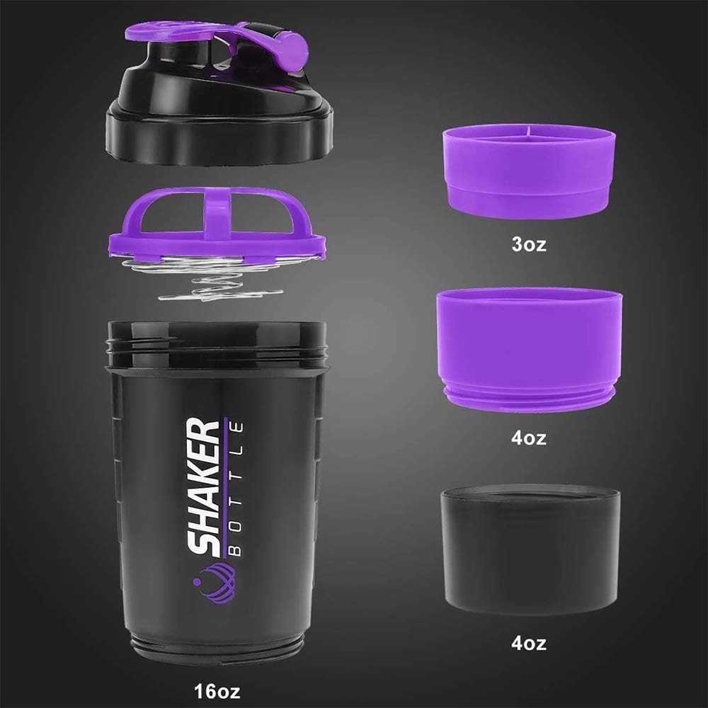Botella mezcladora de proteínas, vaso batido de 16 onzas para proteína en polvo con almacenamiento, botella de agua deportiva, antideslizante de 3