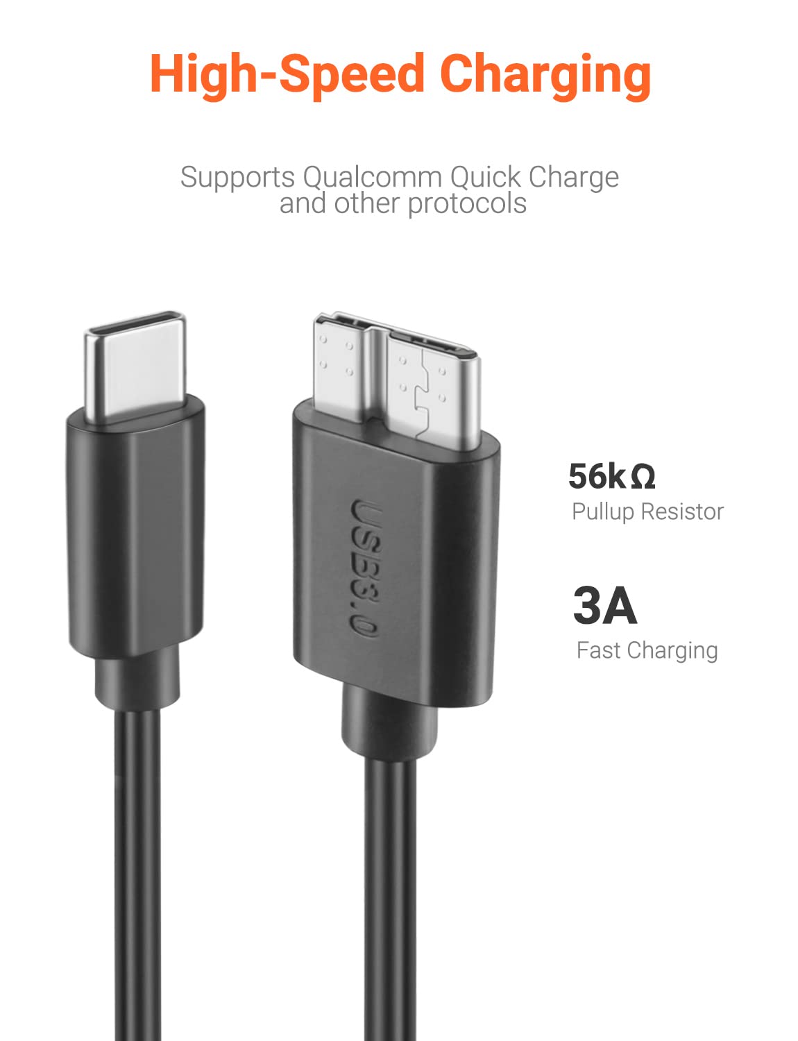 WILLIZTER Cable tipo C 3.1 a Micro B, cable de disco duro de 5 Gbps, cable de carga rápida y sincronización compatible con MacBook Pro Galaxy S20,