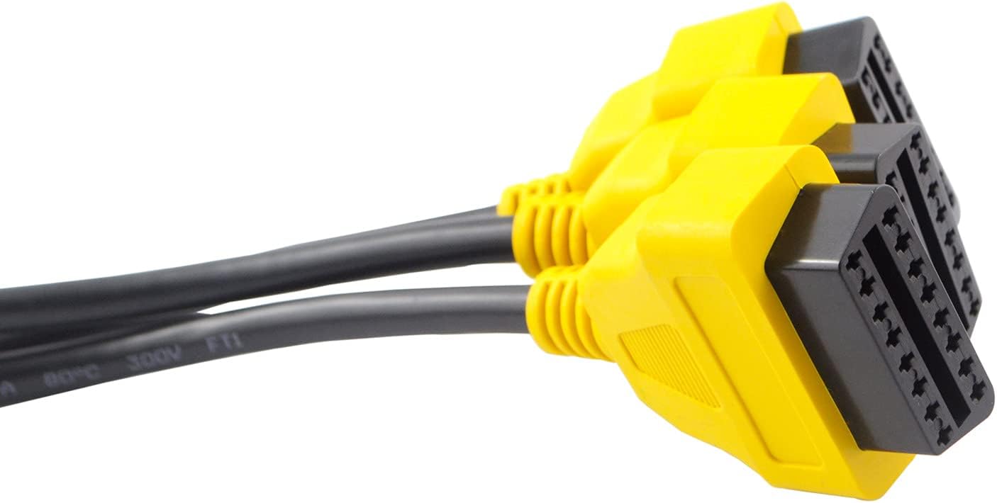 Cable divisor OBD2 de 1.6 pies19.7 in, Cable de extensión OBD-II de 3 vías, Divisor OBD completo de 16 pines 1 a 3 hembra Y Cable Adaptador de cable