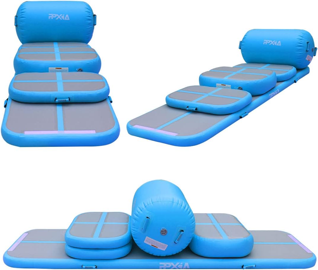 PPXIA Colchoneta inflable de gimnasia de 4 pulgadas de grosor, juego de colchonetas de aire con bomba para entrenamiento, animadoras, uso doméstico,
