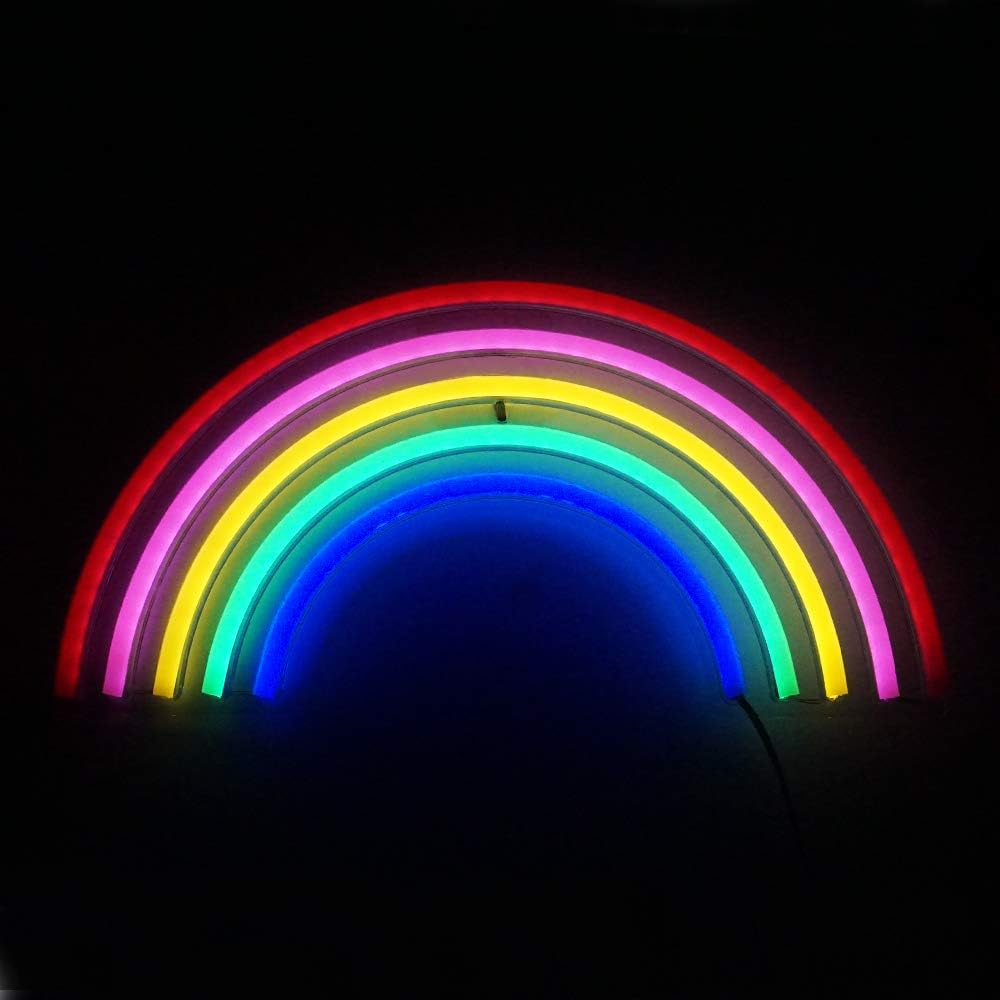 Luz de neón arcoíris, lindo letrero de neón colorido de arcoíris, luz nocturna alimentada por USB como decoración de pared para habitación de niños,