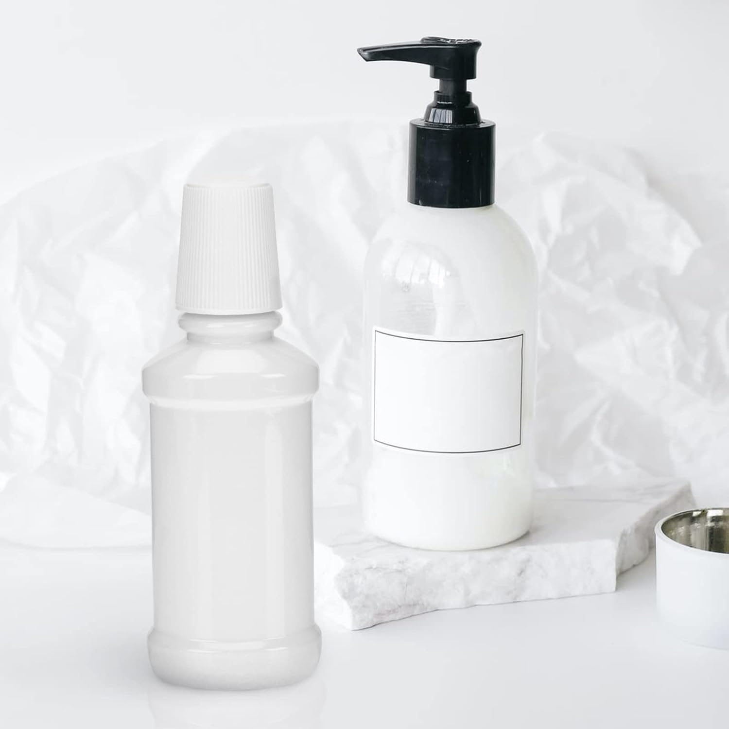 Botella de maquillaje de viaje, 6 botellas vacías de enjuague bucal de plástico, botellas planas vacías de viaje, envases de botellas para viajes al