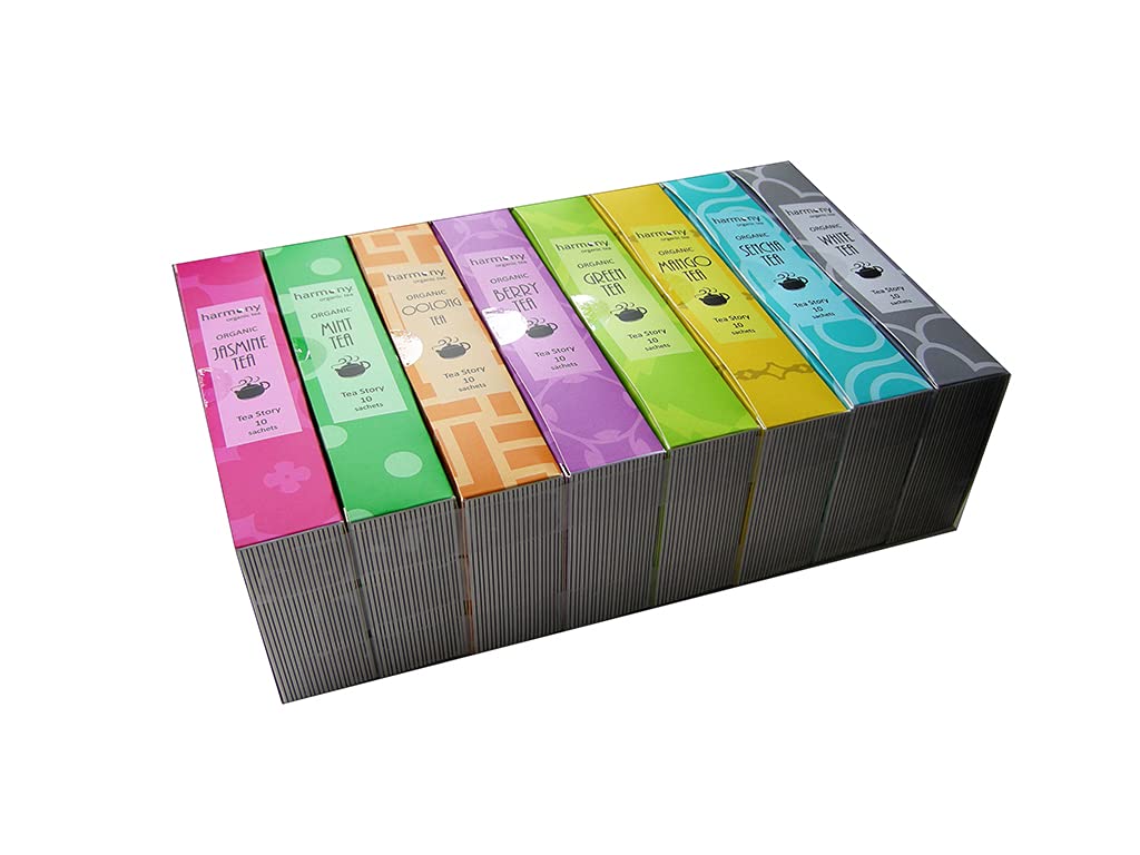 Harmony Tea Collection – 80 bolsas de té  8 sabores  Té verde lima, té verde de uva, té verde de limón, té blanco de albaricoque, té blanco de
