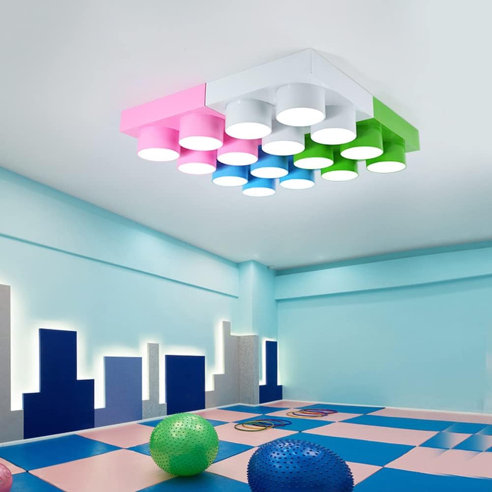 Lámpara de techo moderna para niños para habitación de niños, accesorio de iluminación de techo de montaje empotrado, colorido bloque de acrílico