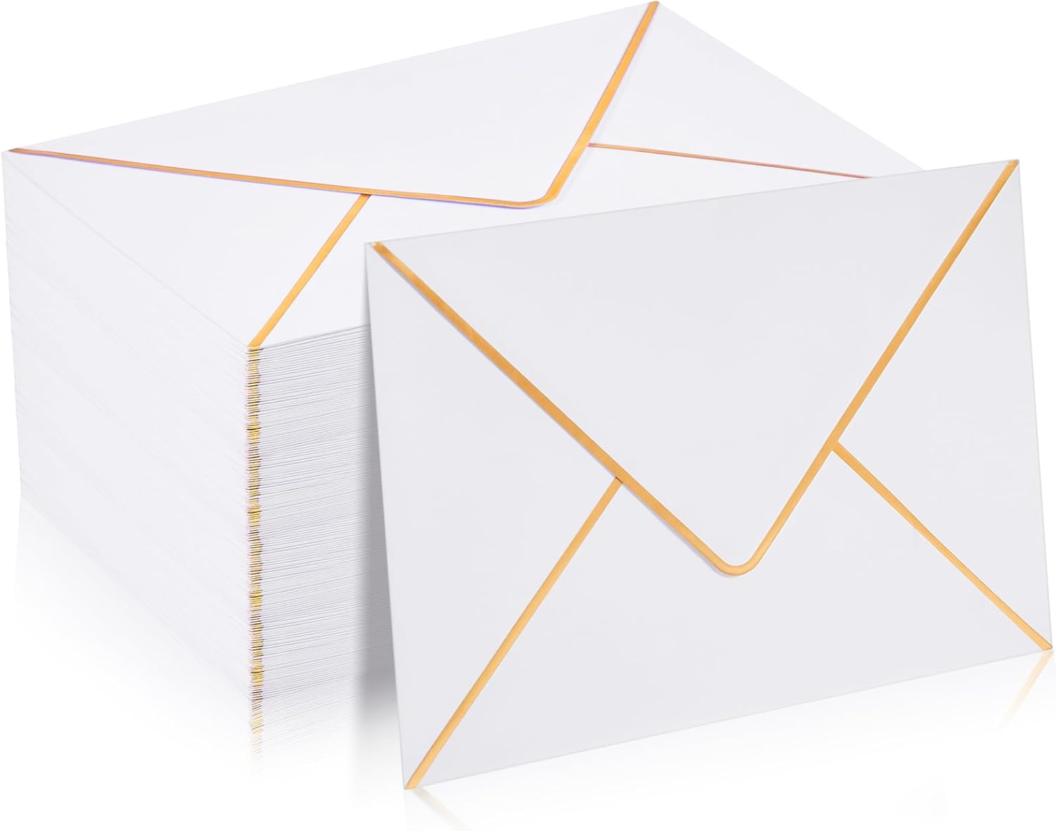 100 sobres de negocios, sobres blancos con solapa en V con borde dorado, sobres para tarjetas de regalo para oficina, correo, boda, baby shower,