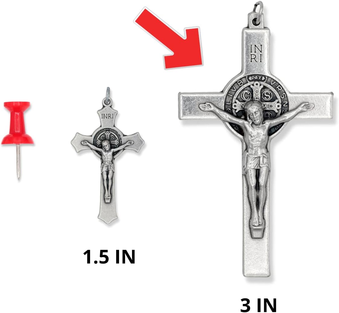 Crucifijo XL de San Benito Crucifijo de borde recto para hacer rosario  Crucifijo oxidado de plata XL de 3 pulgadas para rosario de San Benito o