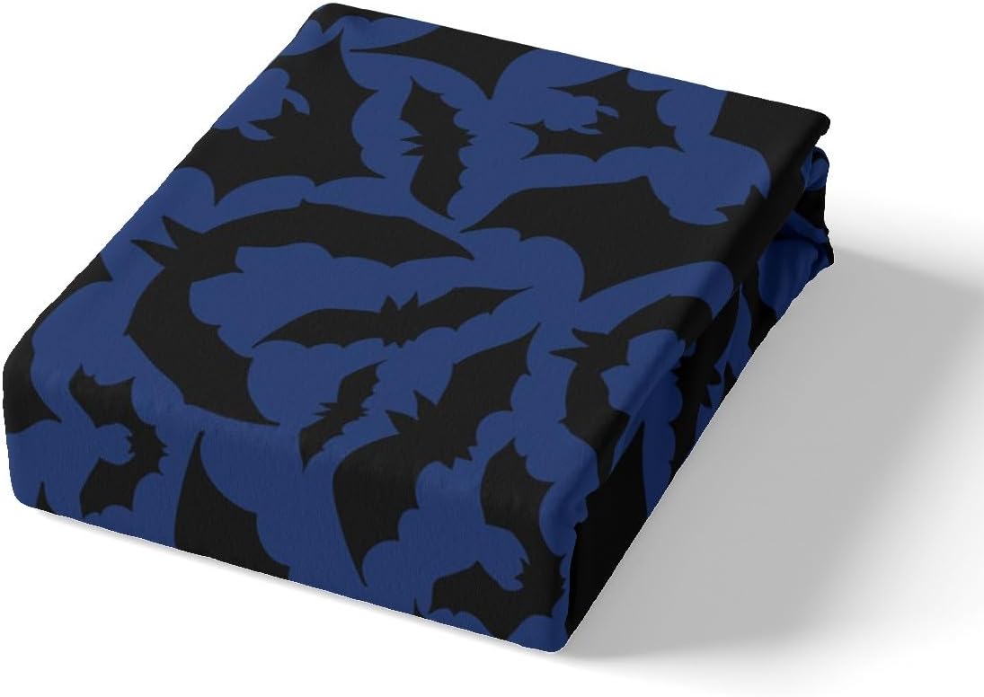 Castle Fairy Juego de sábanas con temática de Halloween, tamaño King, con estampado de animales de murciélagos negros, sábana bajera con bolsillo