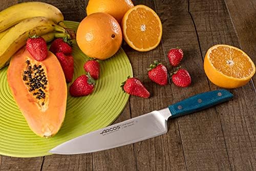 Arcos Cuchillo de chef forjado de acero inoxidable, tamaño 8 pulgadas. Mango profesional de micarta y borde especial de seda y hoja plateada 8.268