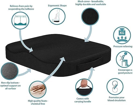 Cojines de asiento para sillas de oficina, cojín de asiento portátil de espuma viscoelástica para coxis, parte inferior antideslizante con asa de