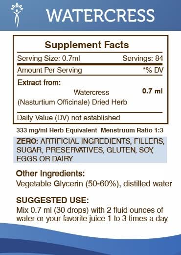 Secrets of the Tribe Tintura de extracto sin alcohol de berros, berros (asturtium officinale) hierba seca (2 fl oz)