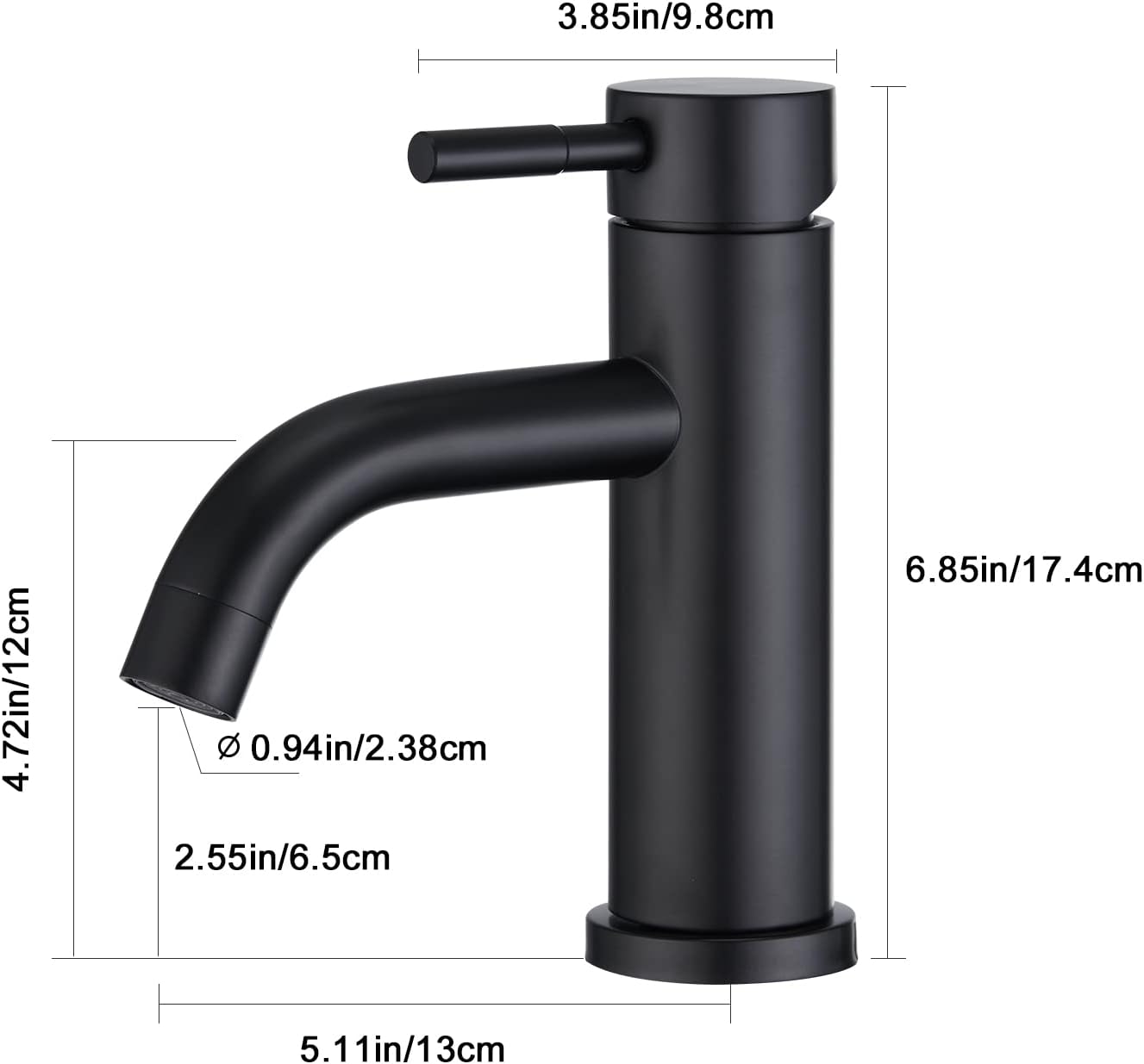 Grifo de lavabo de baño de una sola manija, un agujero, acero inoxidable, grifo de tocador para lavabo, estándar USCA 1.2 GPM, tubo redondo, negro