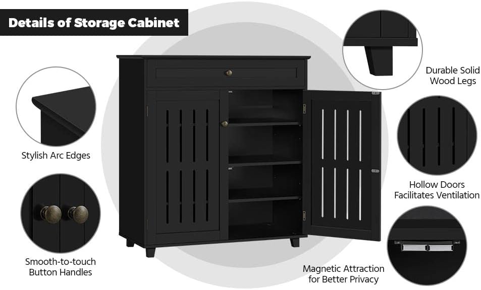 Topeakmart Gabinete de almacenamiento negro con puertas, cajones y estantes, organizador de archivos, soporte de pintor para oficina en casa