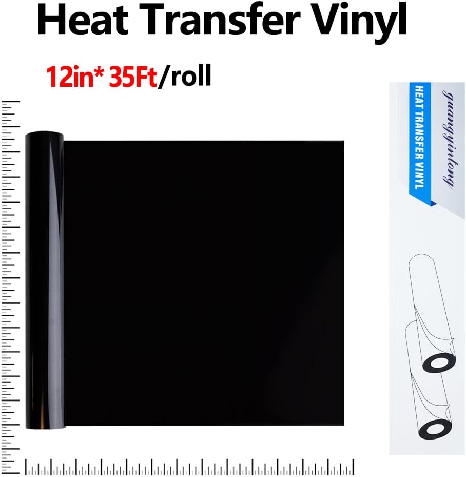 guangyintong Rollos de vinilo de transferencia de calor negro, vinilo negro para planchar de 12 pulgadas x 35 pies para camisetas, vinilo HTV negro